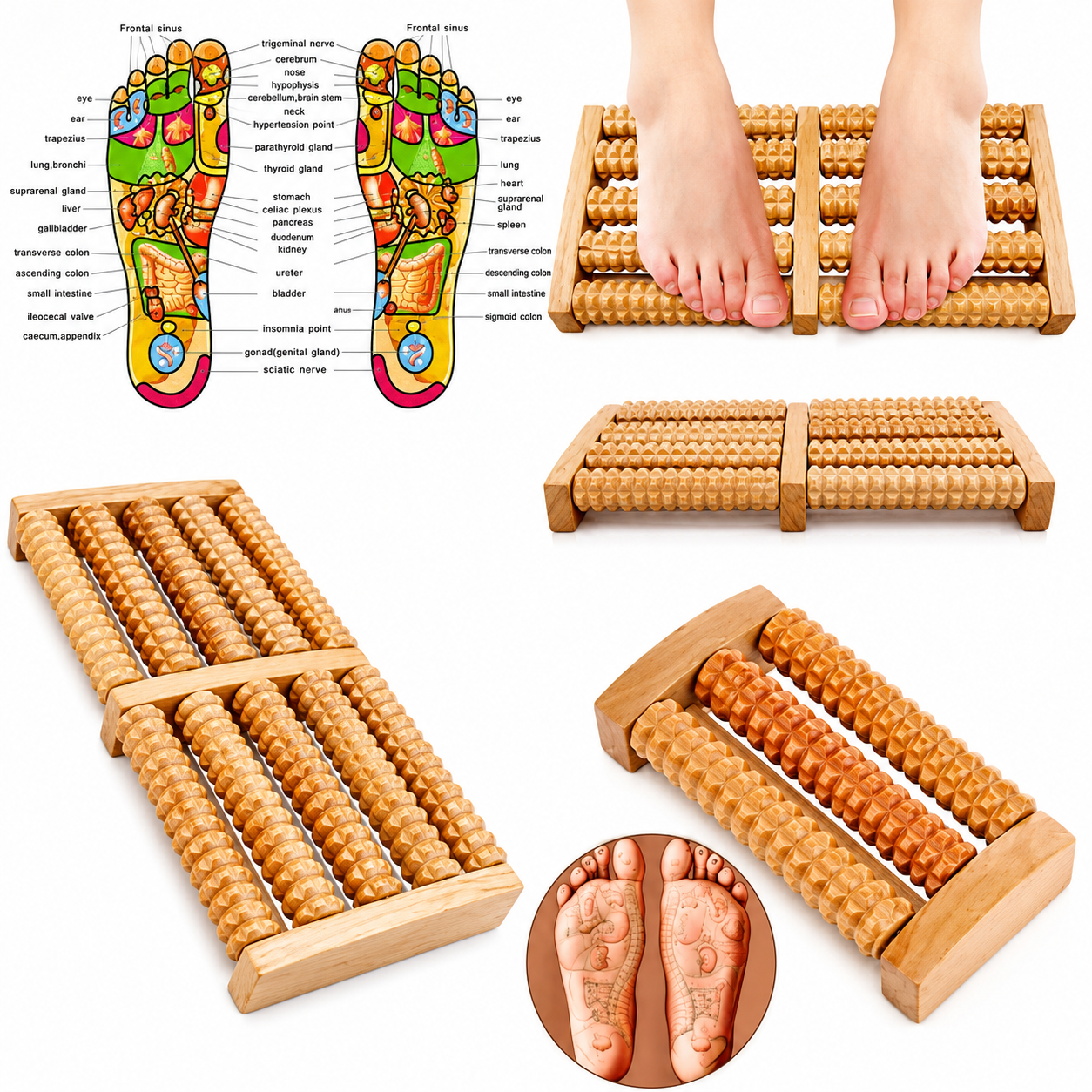 Traditional Wooden Roller Foot Massager Durable Natural Wood Design For Relaxation Stress Relief And Improved Blood Circulation